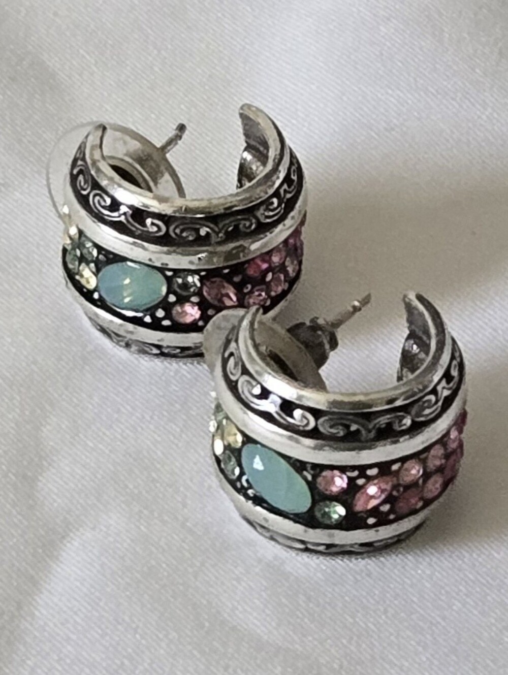 Retired Brighton Crystal Voyage Earrings Pink & Green